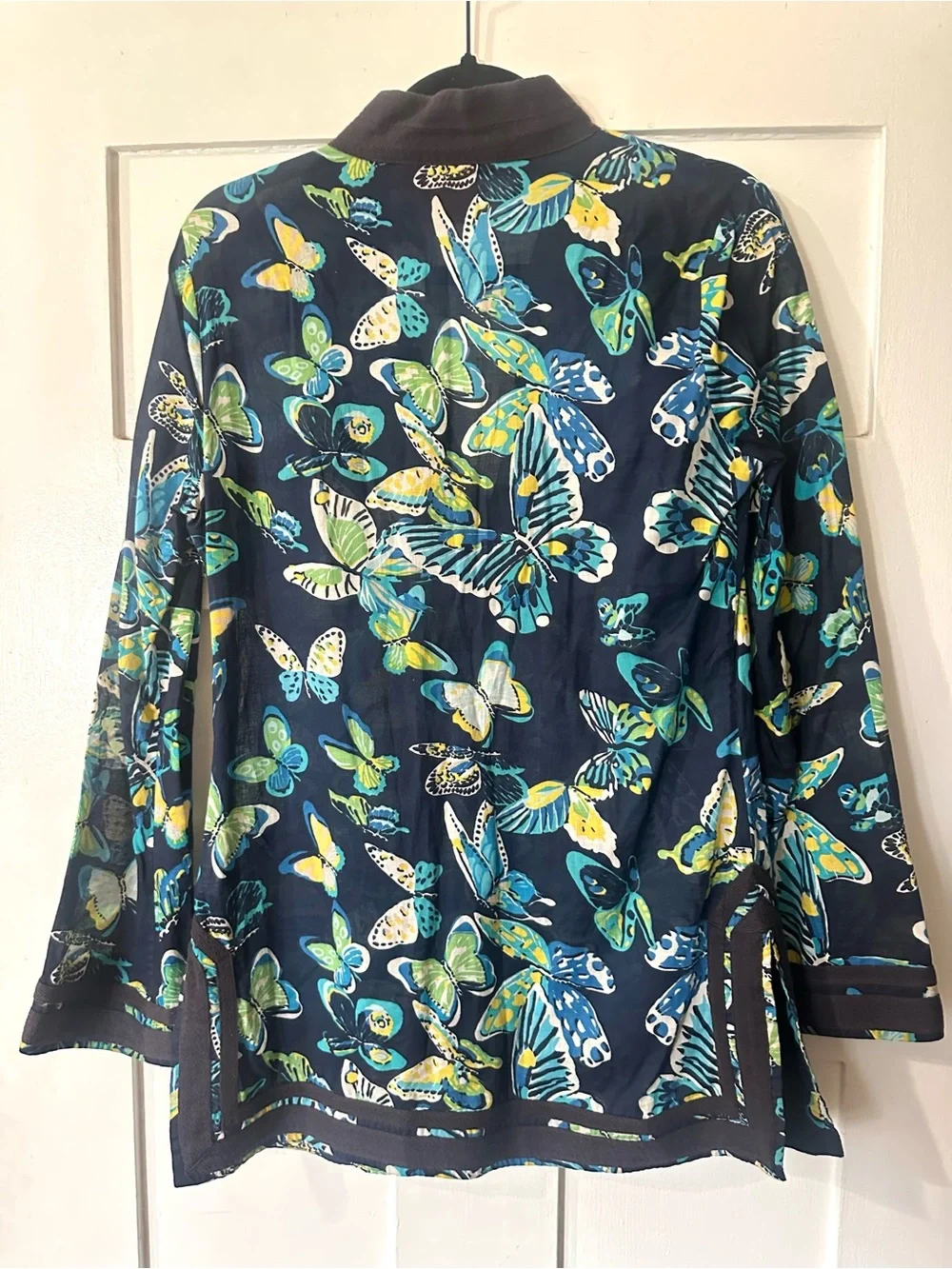 Tory Burch Navy Butterfly Print V-Neck Tunic
